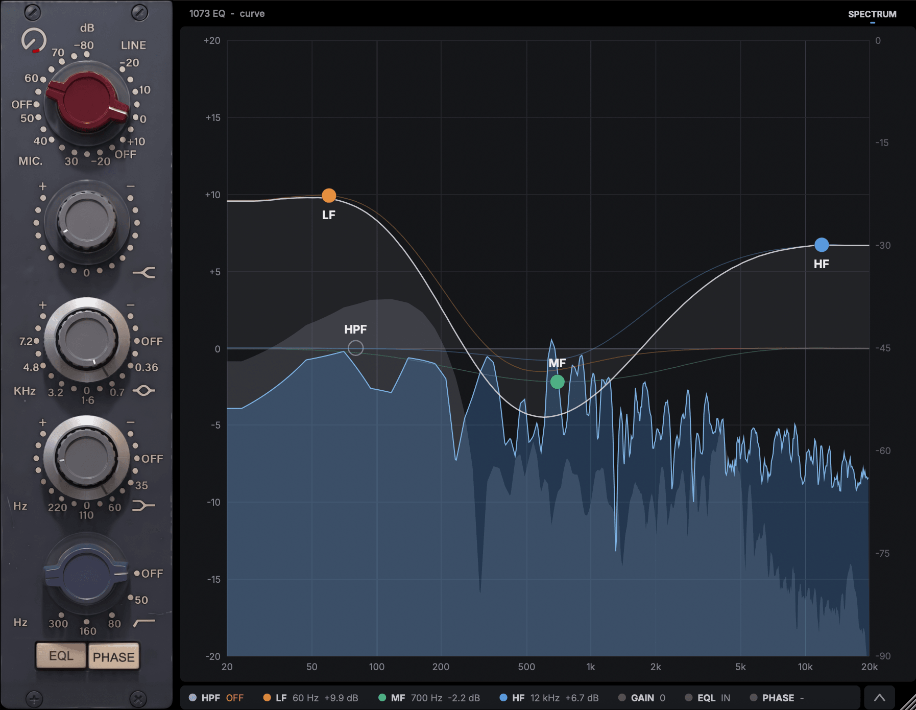 noshige73 — 1073-style EQ plugin with the graphic EQ pane open