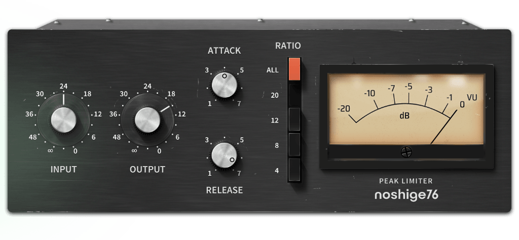 noshige76 — FET-style peak limiter plugin UI